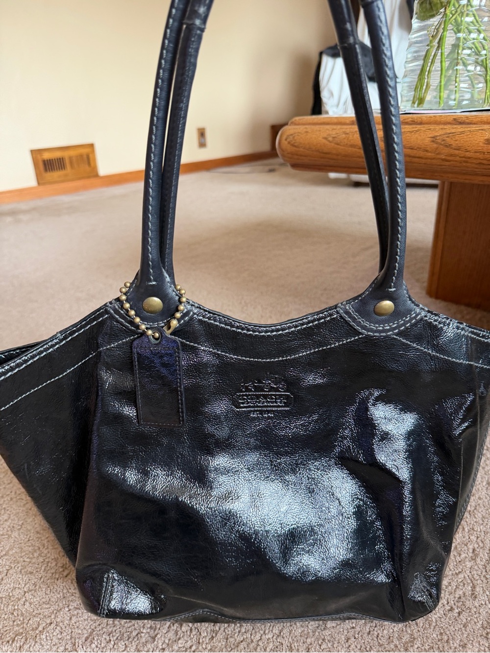 Coach Black Patent Leather Shoulder Tote